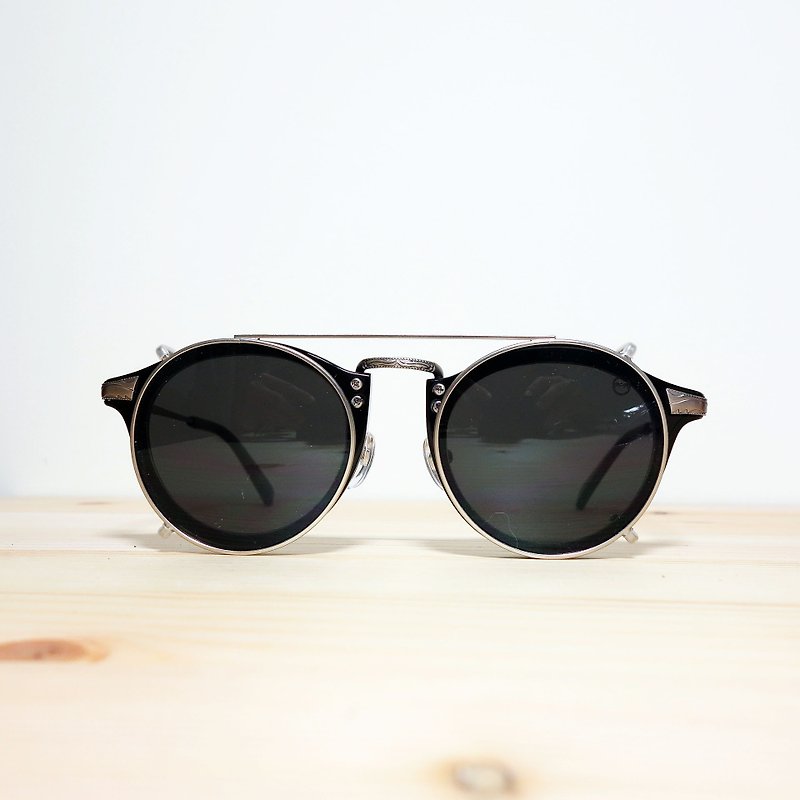 日本中金复古板材圆框＋偏光黑色墨镜夹片 39g - 眼镜/眼镜框 - 塑料 黑色