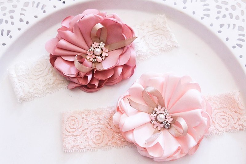 浪漫花朵 宝宝发带 - 围嘴/口水巾 - 其他材质 粉红色