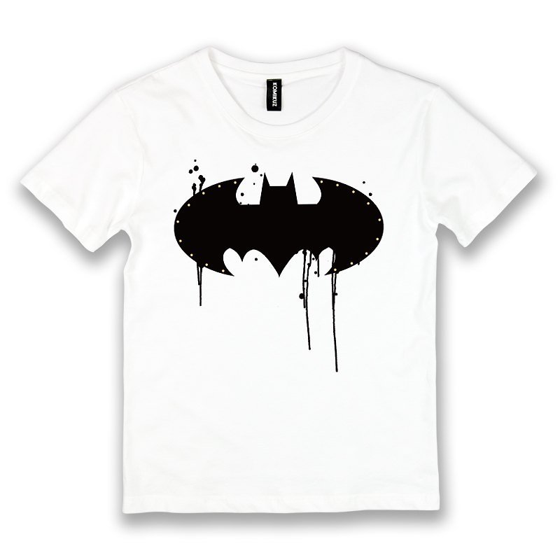 KOMIKUZ-蝙蝠大侠泼墨印花TEE-白 - 女装 T 恤 - 其他材质 白色