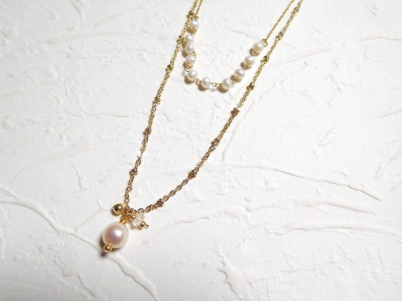 双层天然珍珠中长链 - 项链 - 其他材质 白色