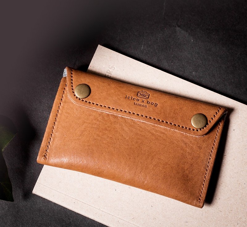 经典皮革零钱卡片包 可客制刻字 - 皮夹/钱包 - 真皮 咖啡色