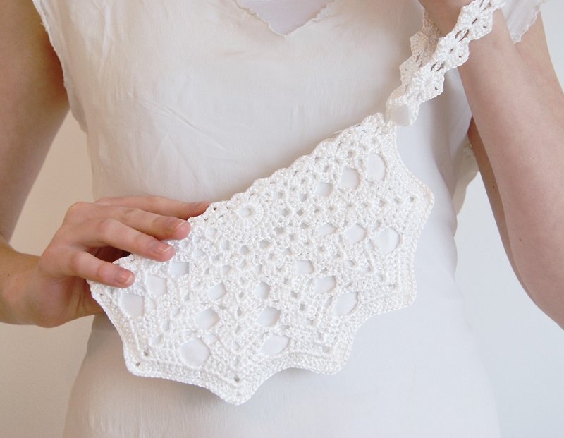 White Bridal Clutch Bag - Bridal White Crochet Purse - Wedding Bag - Bridal Lace Purse - Small White Handbag - White Formal Clutch Purse - 其他 - 其他材质 白色