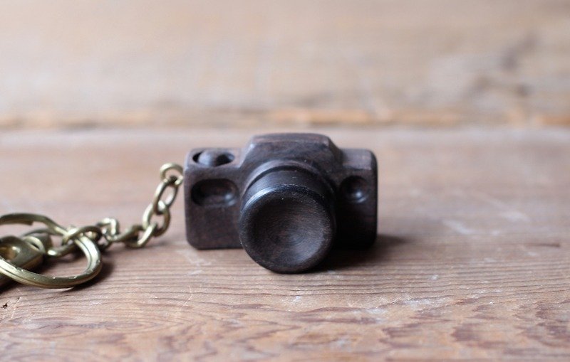 手工木制微型相机▣ 深核钥匙圈 - 钥匙链/钥匙包 - 木头 黑色