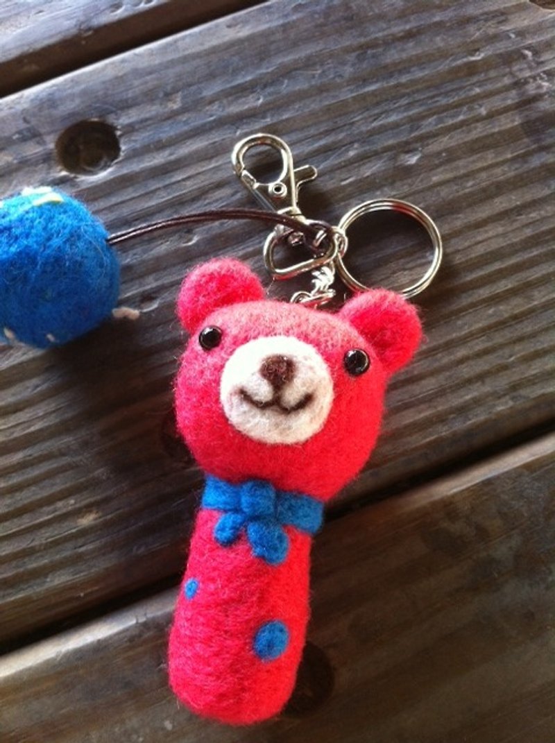 羊毛毡桃花小熊钥匙圈 - 钥匙链/钥匙包 - 羊毛 粉红色
