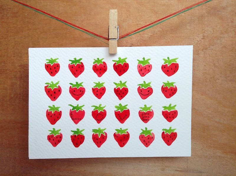 水彩手绘-草莓示爱 - 卡片/明信片 - 纸 红色
