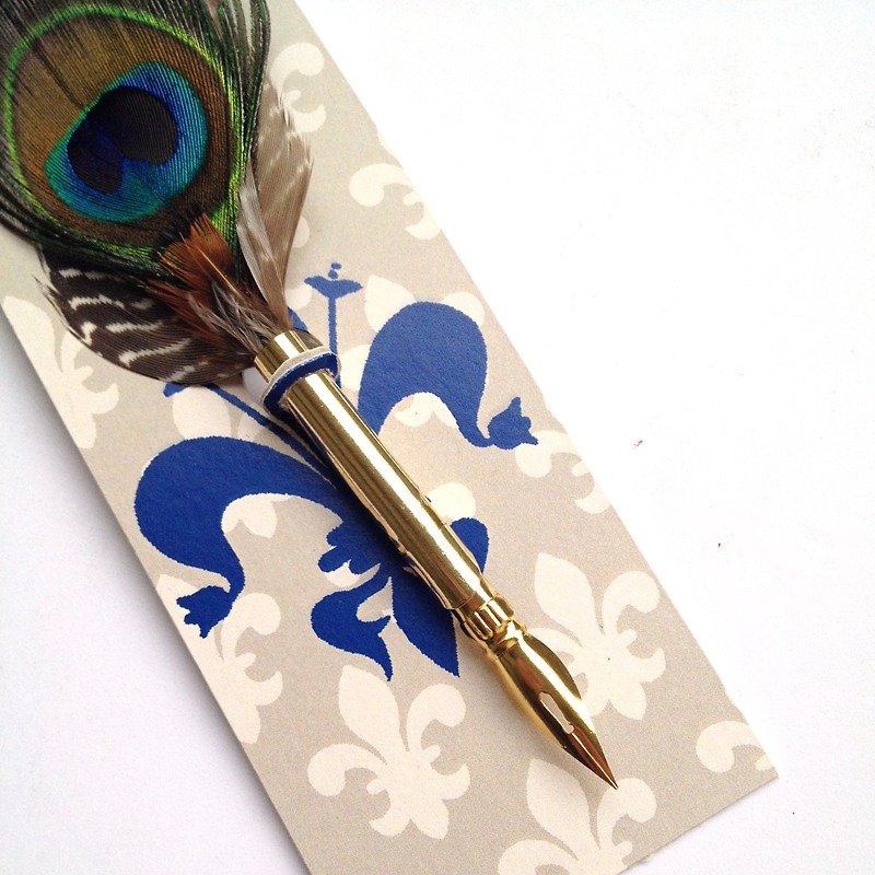 FDL/04 孔雀羽毛金属沾水笔+墨水组 | Francesco Rubinato - 蘸水笔 - 其他材质 蓝色