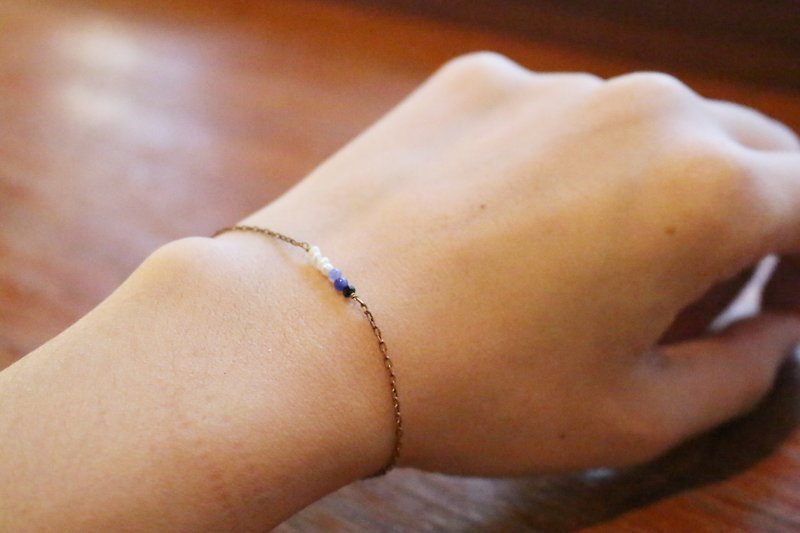 天然石 尖晶石 黄铜 手链 (0380)双数烧 - 手链/手环 - 宝石 蓝色