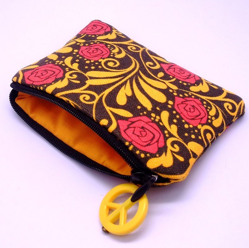 拉链零钱包/卡片包/钥匙包/耳机包/小物包 (红玫瑰) (ZS-25) - 零钱包 - 棉．麻 黄色