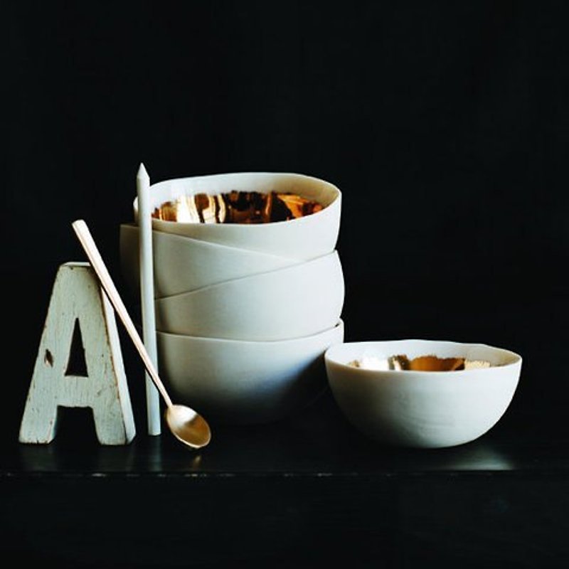 手工陶瓷金碗 饰品收纳 - 花瓶/陶器 - 其他材质 白色