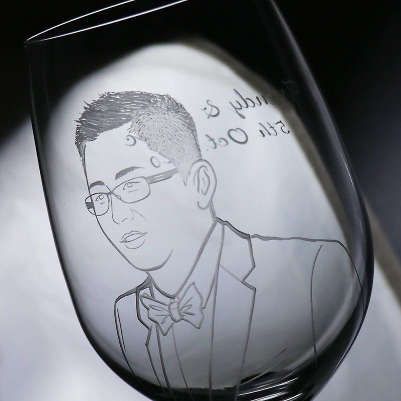 (一对价)425cc【结婚对杯】(写实版)新娘新郎肖像定制酒杯 - 订制画像 - 玻璃 灰色