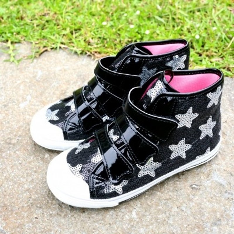 Emily黑底银星星小高筒休闲鞋(零码特价 仅接受退货) - 童装鞋 - 其他材质 黑色