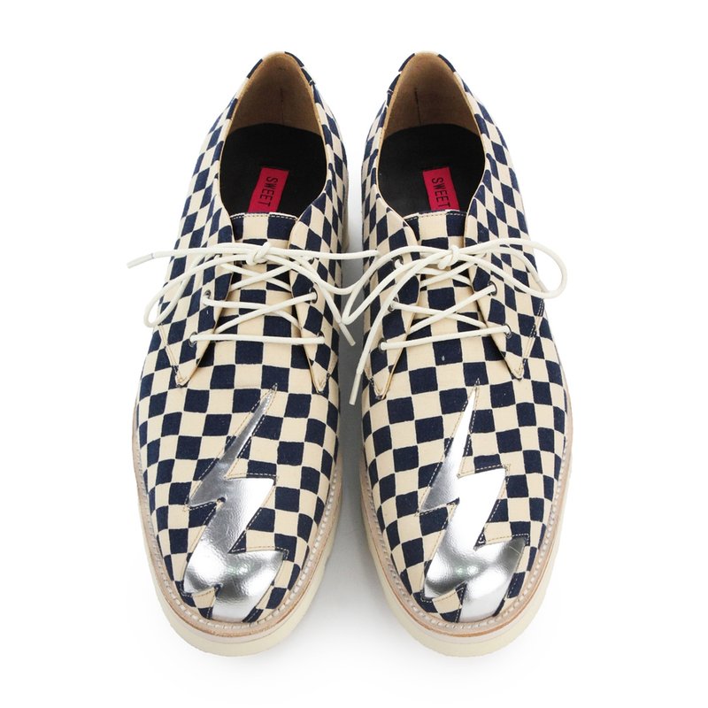 WHITE QUEEN M1134 Silver Chessboard Derby  sneakers - 男款休闲鞋 - 棉．麻 多色