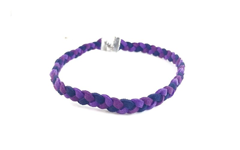 紫色系-麻花麂皮编绳颈链 - 项链 - 真皮 紫色