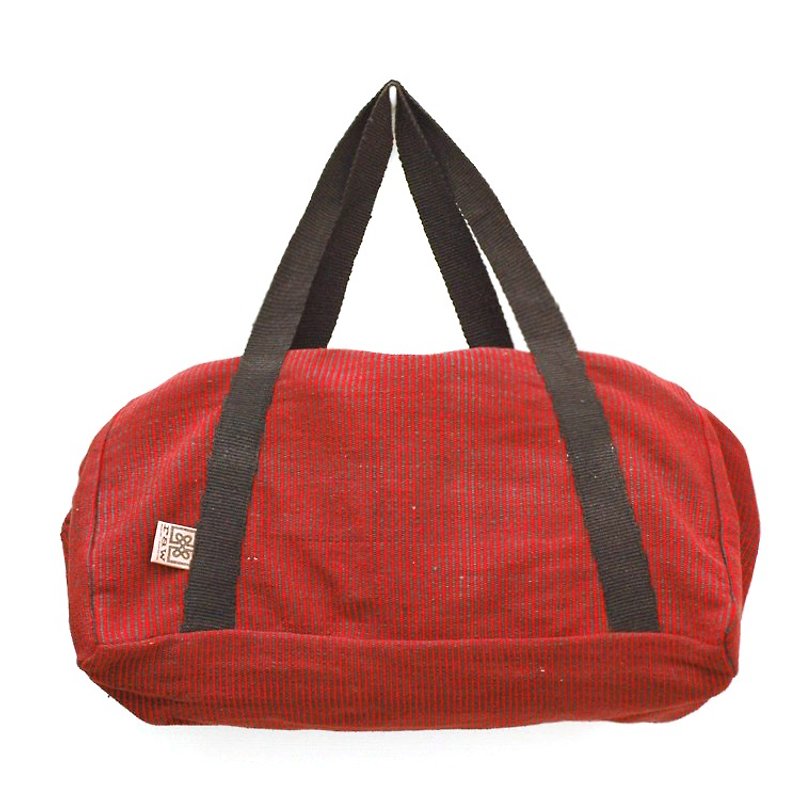 纯棉手织包-great bags for light travel-红＋深灰条纹 - 侧背包/斜挎包 - 棉．麻 红色