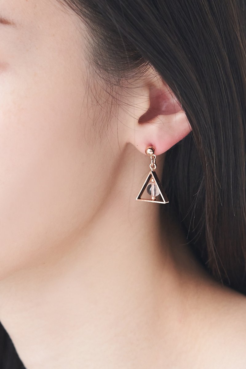 玫瑰金 黑银色 三角形微圣物符号耳环 - 耳环/耳夹 - 铜/黄铜 