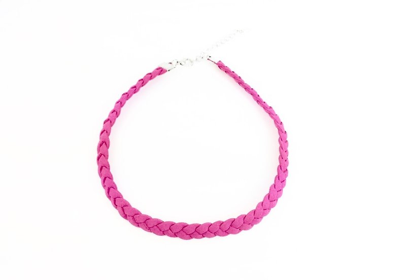 桃粉色-麻花麂皮编绳颈链 - 项链 - 真皮 粉红色