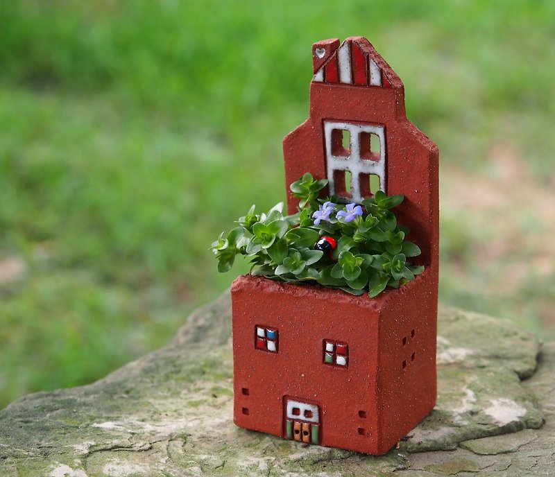 【花园小屋Garden】陶手作-超可爱小屋和窗(M) /岩石红色 / Ceramic House - 植栽/盆栽 - 其他材质 