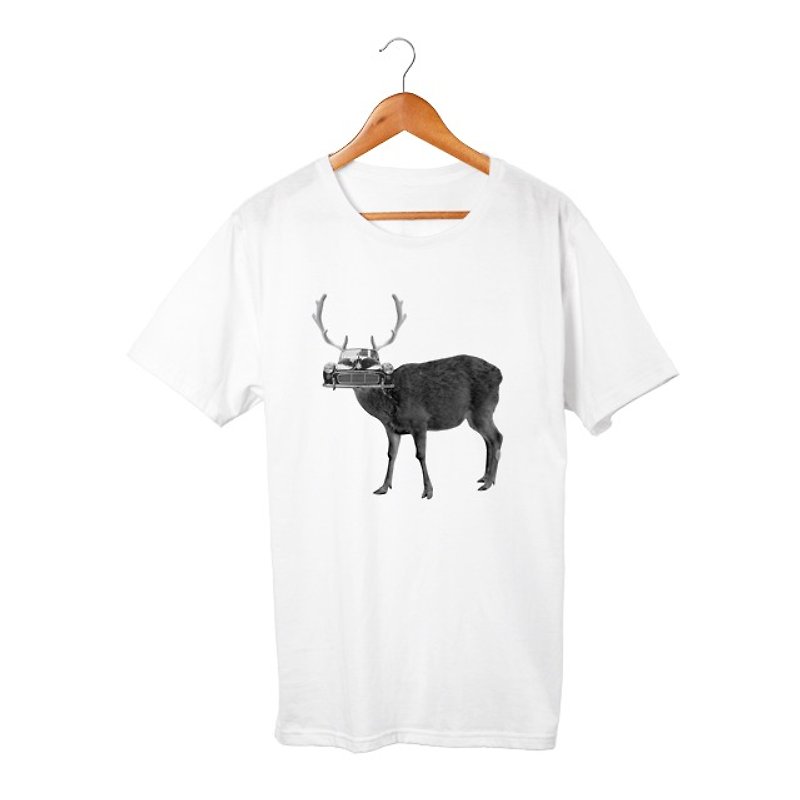 deer T-shirt - 中性连帽卫衣/T 恤 - 棉．麻 白色
