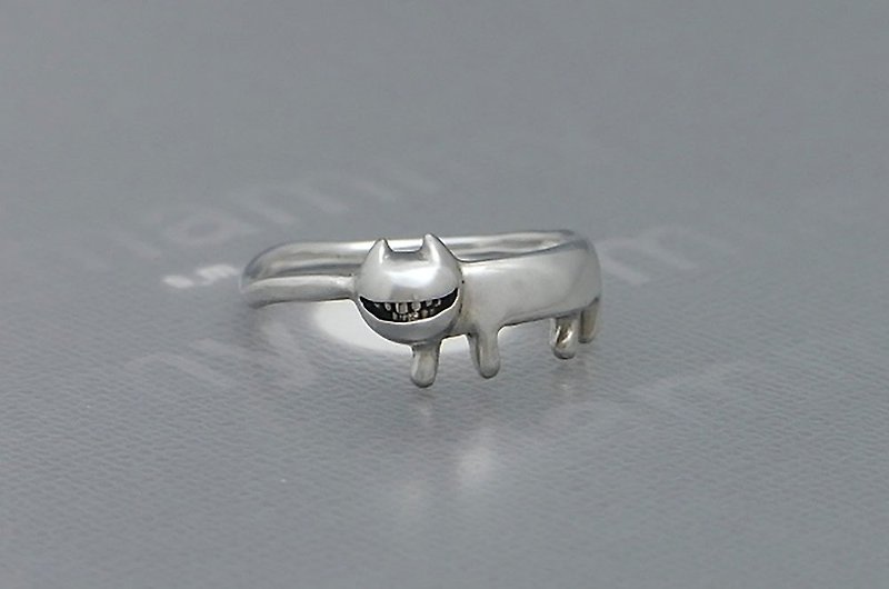 smile cat ring (s_m-R.29) 微笑 貓 猫 銀 環 戒指 指环 jewelry sterling silver - 戒指 - 纯银 银色