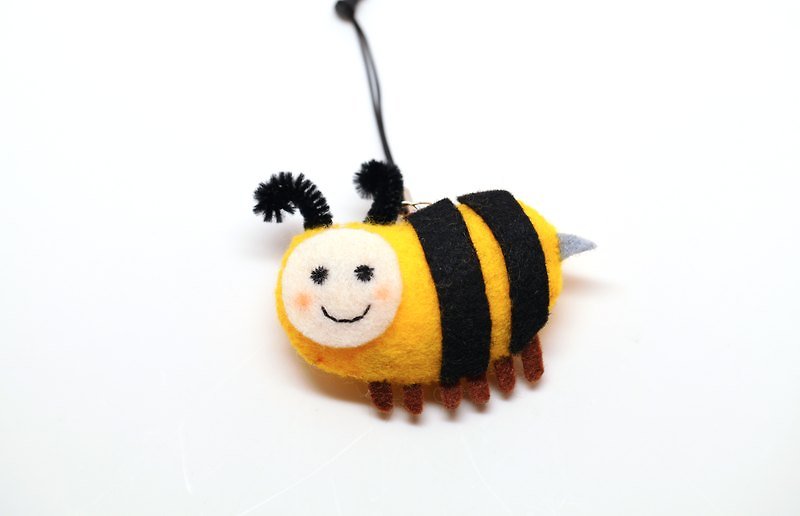 【手机好伙伴】毛毛蜜蜂别针/手机吊饰/磁铁 - 耳机 - 其他材质 黄色