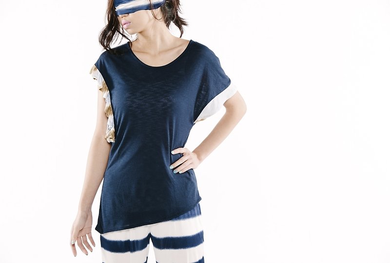 【Top】不对称袖上衣 < 白/蓝 x2色> - 女装 T 恤 - 其他材质 