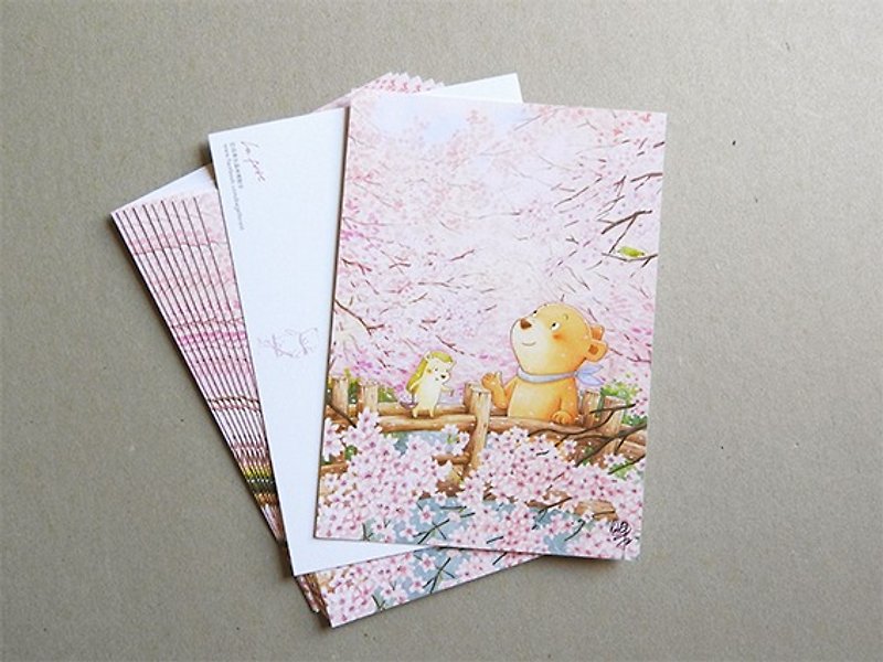 贝果在森林里散步－樱花的约定〔明信片〕 - 卡片/明信片 - 纸 粉红色