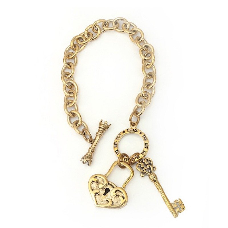 Skeleton key and lock bracelet in brass ,Rocker jewelry ,Skull jewelry,Biker jewelry - 手链/手环 - 其他金属 