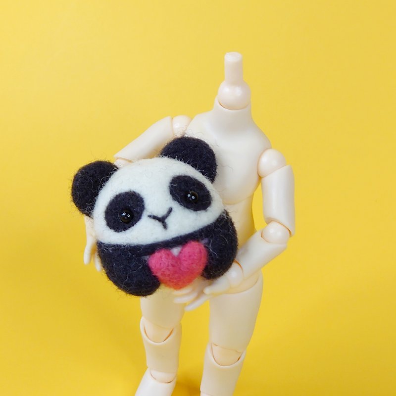 抱抱爱心熊猫   羊毛毡 手作 野生动物系列 - 项链 - 羊毛 白色