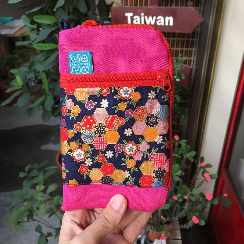 WaWu拉链手机包 (桃花) (附绳) 订制款* - 手机壳/手机套 - 棉．麻 粉红色