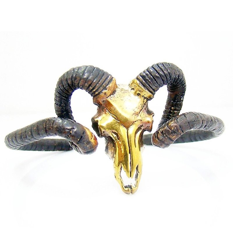 Ram skull bangle in brass ,Rocker jewelry ,Skull jewelry,Biker jewelry - 手链/手环 - 其他金属 