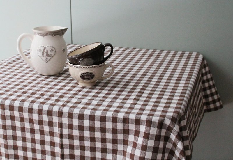 日本咖啡色格纹桌巾 - 厨房用具 - 棉．麻 