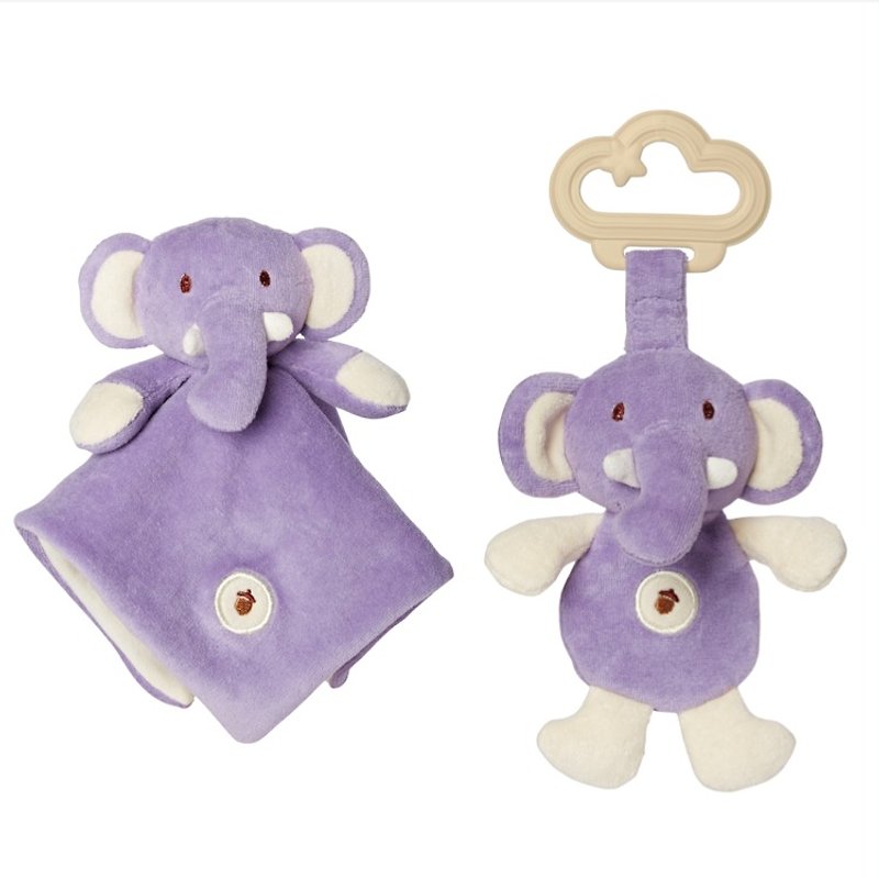 美国MyNatural天然粉紫色系安抚舒缓玩具组 - 满月礼盒 - 棉．麻 紫色