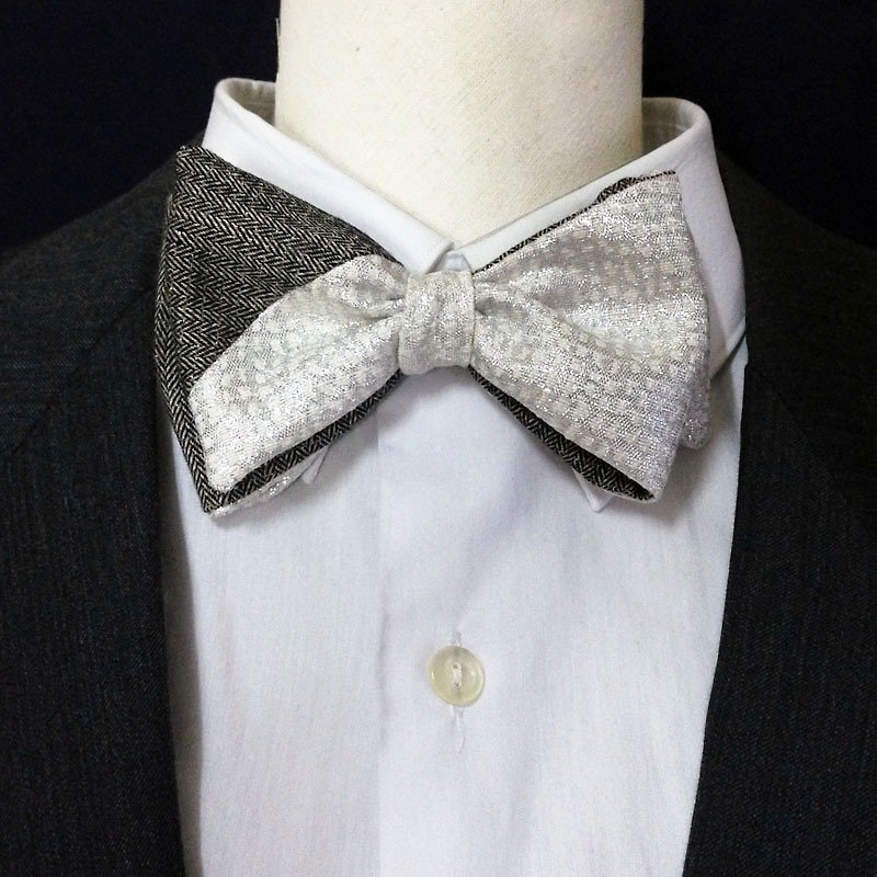 典雅 银白色/灰黑 领结 bow tie - 双面可用 - 领结/领巾 - 其他材质 灰色