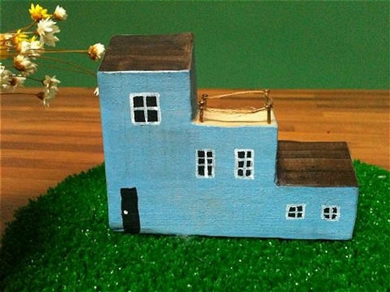 蓝色阶梯小房子 - 摆饰 - 木头 咖啡色