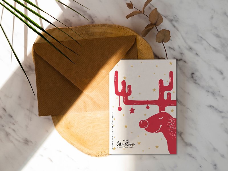 红色小麋鹿圣诞卡【CM17063】洛可可草莓 WELKIN手创手工明信片 - 卡片/明信片 - 纸 