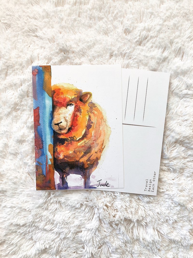 动物 明信片 无奈羊 - 卡片/明信片 - 纸 红色