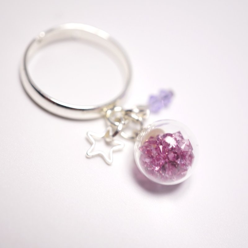 A Handmade 粉紫色水晶吊饰玻璃球指环 - 戒指 - 玻璃 