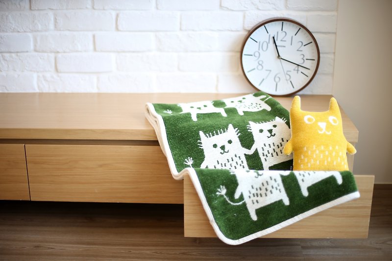 保暖毯子/宝宝毯/弥月礼►瑞典Klippan有机棉暖暖毯--逗趣猫 (橄榄绿) - 被子/毛毯 - 棉．麻 绿色