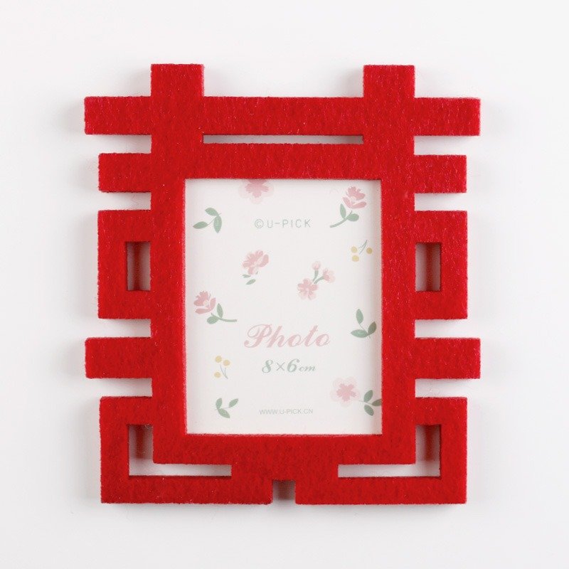 U-PICK原品生活 双喜相框冰箱贴 创意婚礼婚庆装饰礼品 结婚礼物 - 摆饰 - 羊毛 红色