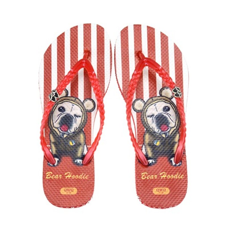 QWQ创意设计人字拖鞋(无钻)-Bear Hoodie-红【STN0381501】 - 女款休闲鞋 - 防水材质 红色