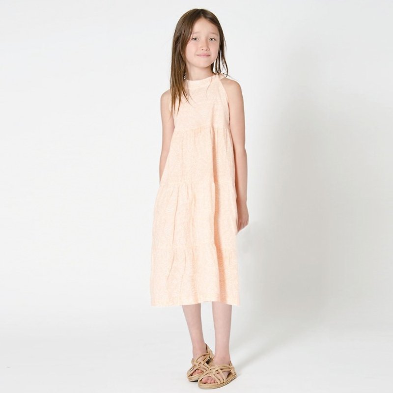 瑞典有机棉女童洋装2岁至12岁 粉橘 - 童装裙 - 棉．麻 橘色