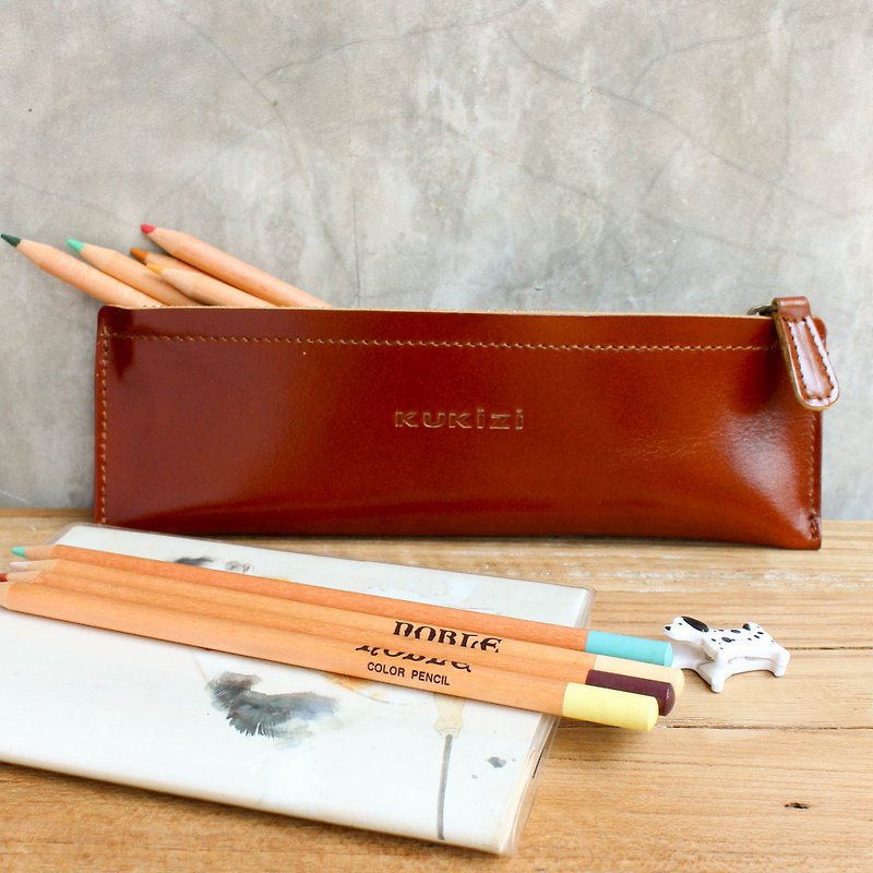 Pie长款皮革笔袋-深棕色 - 铅笔盒/笔袋 - 真皮 咖啡色