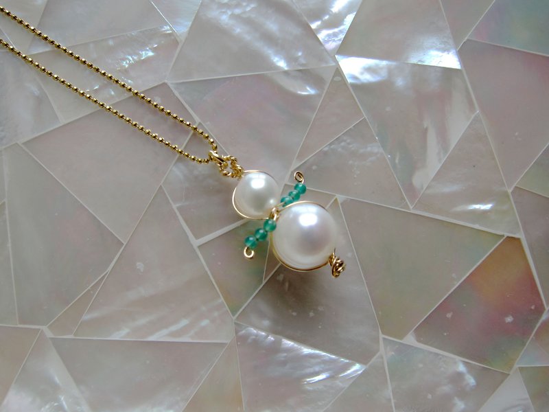 珍珠 项链 白色 - Minertés+童趣系列-No.4-小雪人-珍珠·绿玉石项链+