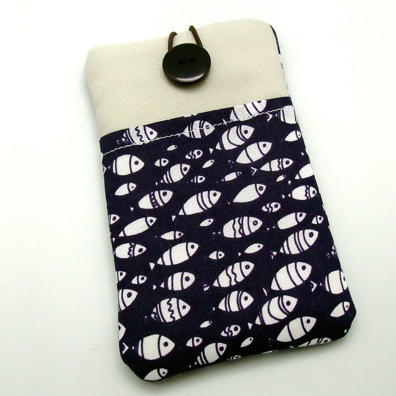 定制化电话包 手机袋 手机保护布套例如 iPhone 小鱼儿 (P-13) - 手机壳/手机套 - 棉．麻 蓝色