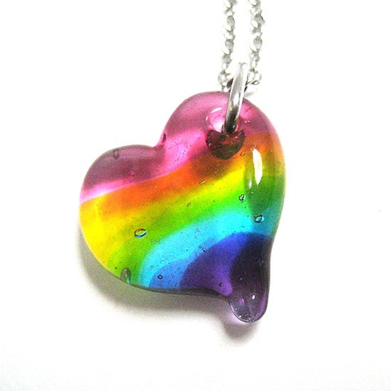 彩虹渲染叠色小爱心手工琉璃项链 - 项链 - 玻璃 多色
