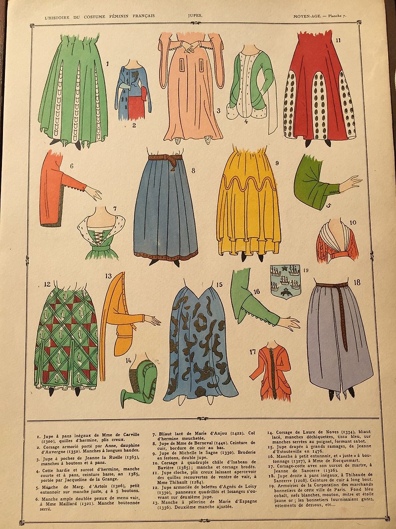 法国近百年手工上色宫廷贵族服饰样式书 1037~1461年的服装范例（单页如图） - 刊物/书籍 - 纸 