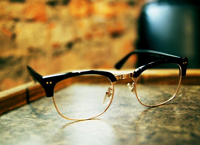 手工板材眼镜 光学镜框  2is-029C1 眉架 黑色 金色 - 眼镜/眼镜框 - 其他材质 黑色