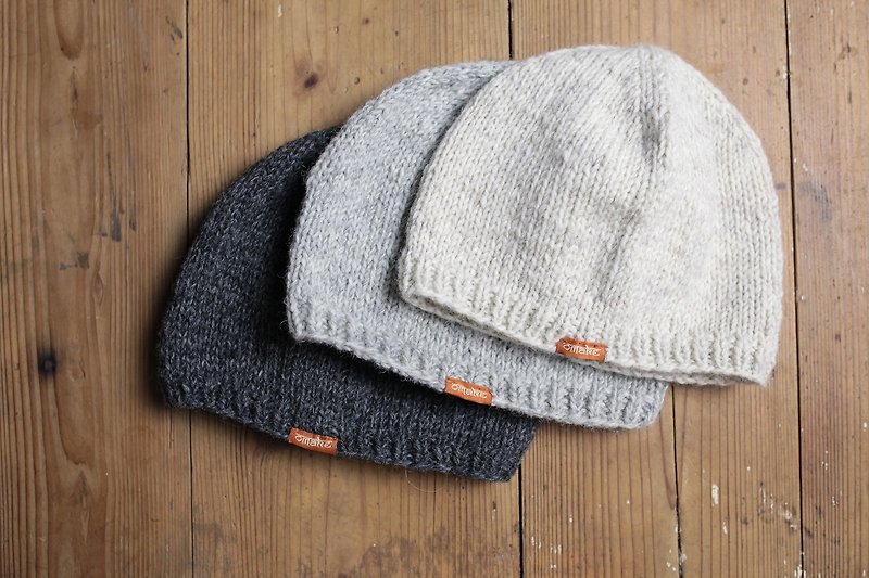 OMAKE 素色手工编织羊毛帽（剩浅灰） - 帽子 - 其他材质 