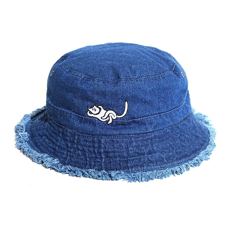【最后ㄧ顶】无所事事慵懒猫／牛仔须须渔夫帽 - 帽子 - 其他材质 蓝色