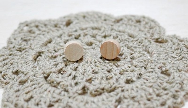 木制X不锈钢针式耳环 <圆> - 耳环/耳夹 - 木头 咖啡色